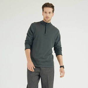 Custom 100% Wool Mens Quarter Zip Knitted Pullover Sweater