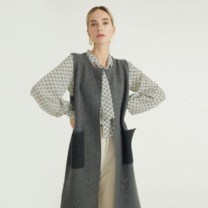 Custom Autumn Winter Pure Cashmere Grey Knitted Long Oversize Wool Cardigans
