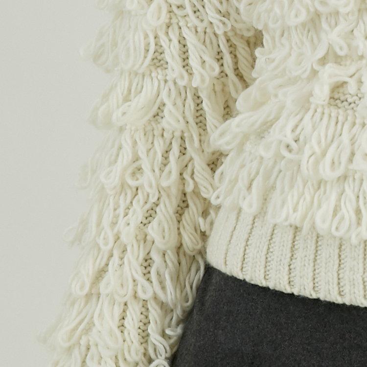 Custom Winter Heavy Gauge Stand Collar Fringed Knit Sweater