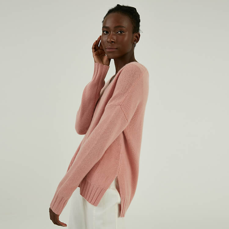 Custom Winter 100% Cotton V-neck Dropped Shoulder Sleeve Knit Pullover Sweater
