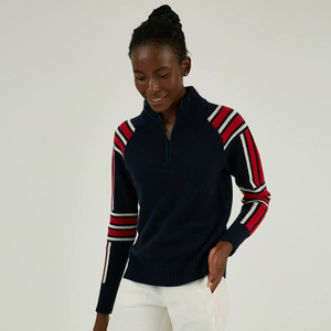 Custom Quarter Zip Wool Cashmere Blend Sleeve Color Block Knitting Sweater