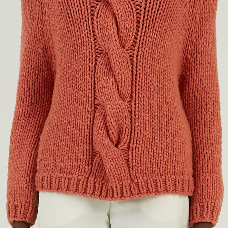 Custom Winter Wool Blend Red Womens Heavy Gauge Chunky Cable Knit Sweater