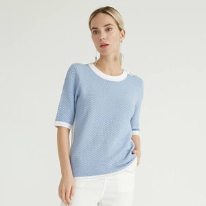 Light Blue Half Sleeve Long Knit Fashion Knitted Women Pullover Sweater
