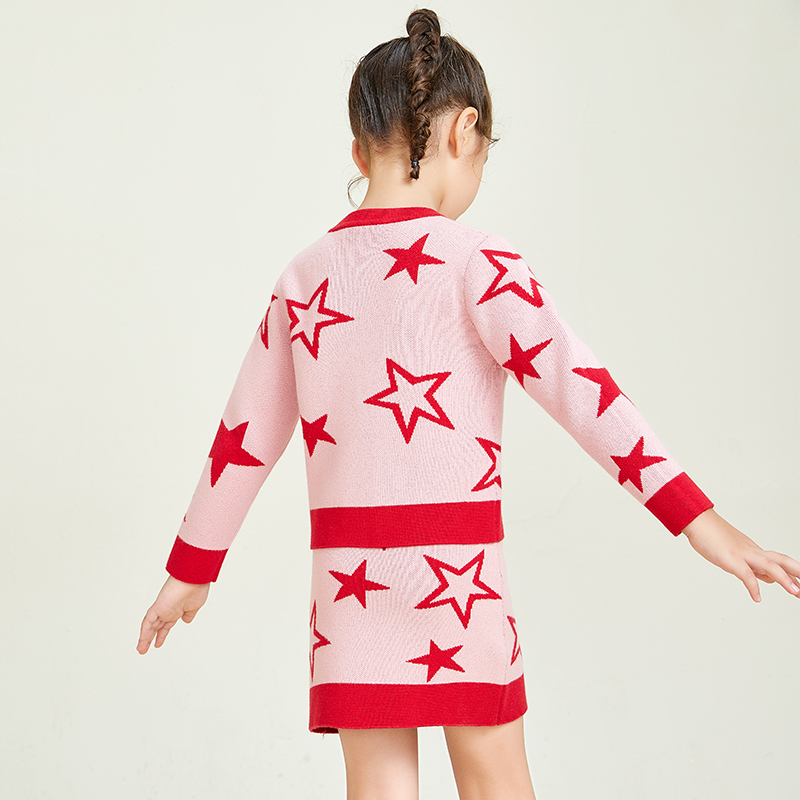 Girls Knitted Star Pattern Suit Short Skirt