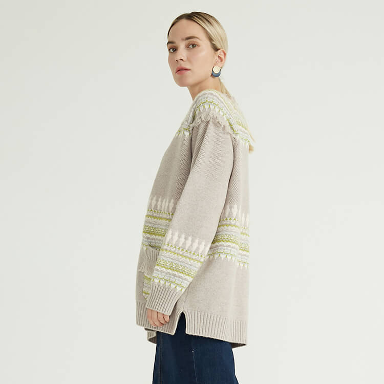 Autumn Winter Fashion Long Sleeve Pocket Knitted Pure Cardigan Casual Women 100 % Cashmere Sweater