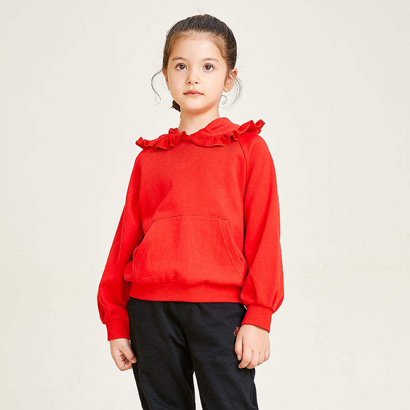 Passionate Red Lace Decorative Pocket Design Girls Hoodie