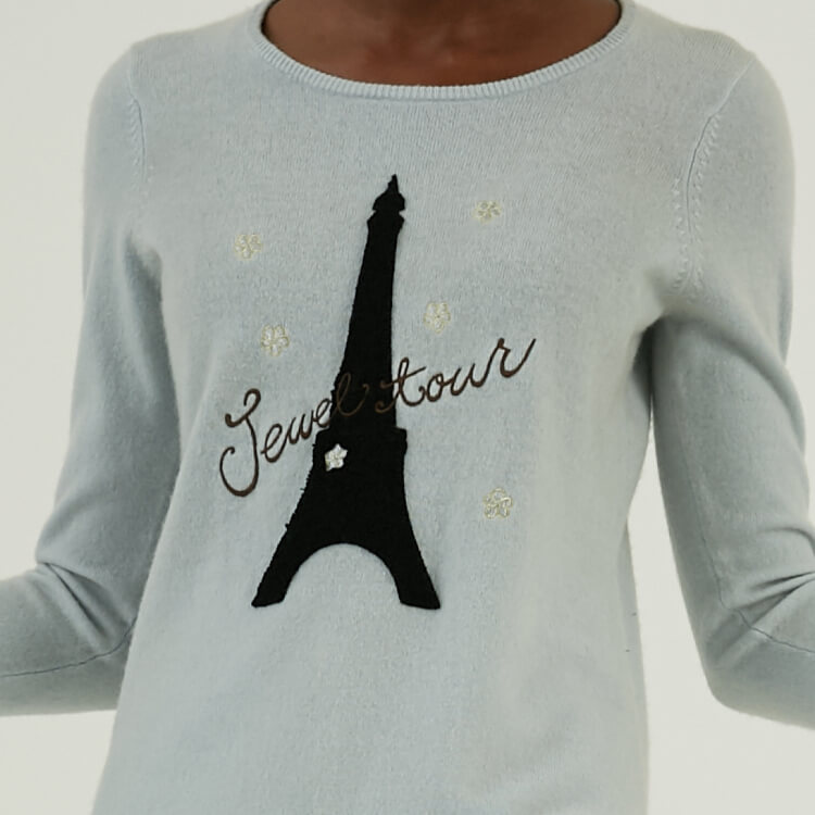 Custom Embroidery Pattern 100% Cashmere Crewneck Jacquard Knit Pullover Sweater