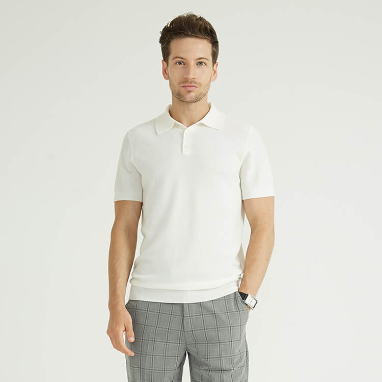 Custom Mens 100% Merino Wool White Knitted Golf Polo Shirts