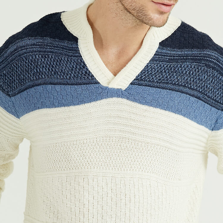 Mens 100% Cashmere Fancy knitted V neck Long Sleeves Pullover With Colour Block