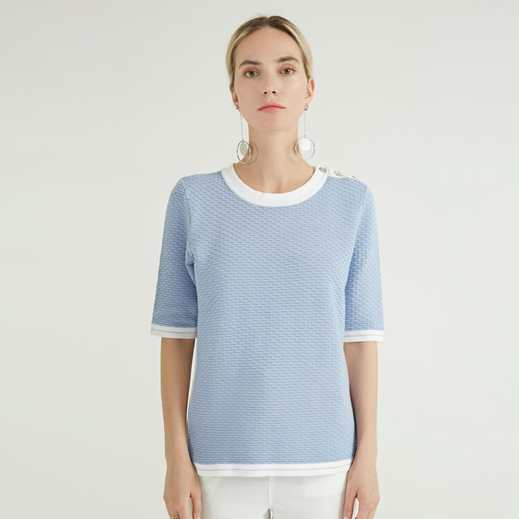 Light Blue Half Sleeve Long Knit Fashion Knitted Women Pullover Sweater